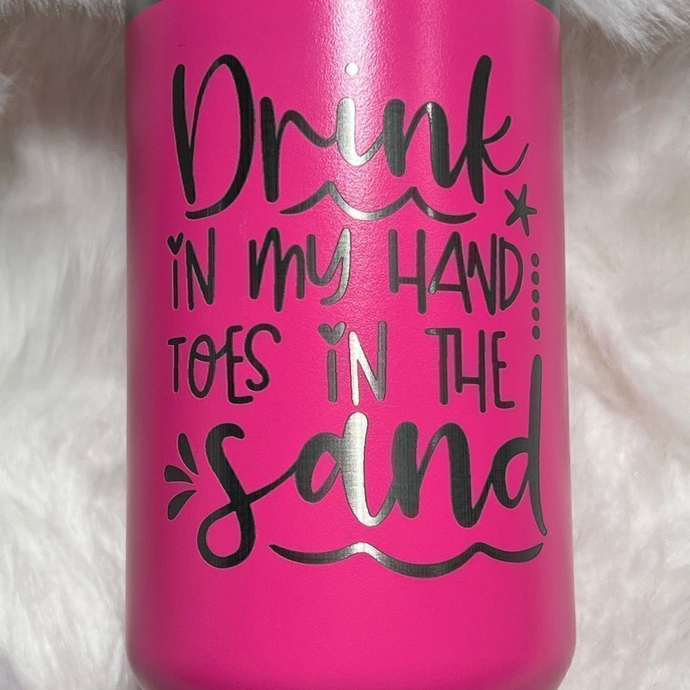 Drink in my Hand Toes in the Sand Tumbler 40oz Hot Pink with handle‎